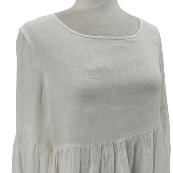 Crown Linen Designs Womens Small Top Tunic Balloon Sleeve White Relaxed Fit - Picture 2 of 11